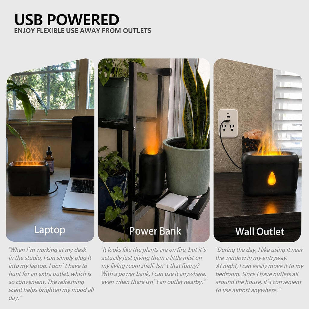 Flame Diffuser for Essential Oils, 200Ml Ultrasonic Aroma Diffusers with Cool Mist, Aromatherapy Diffuser with Auto-Off Protection, Small Humidifier for Home,Office,Bedroom,Gift (Black)