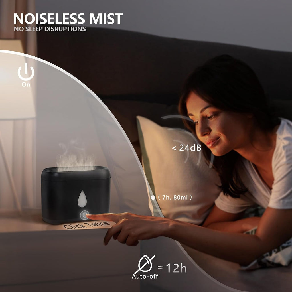 Flame Diffuser for Essential Oils, 200Ml Ultrasonic Aroma Diffusers with Cool Mist, Aromatherapy Diffuser with Auto-Off Protection, Small Humidifier for Home,Office,Bedroom,Gift (Black)
