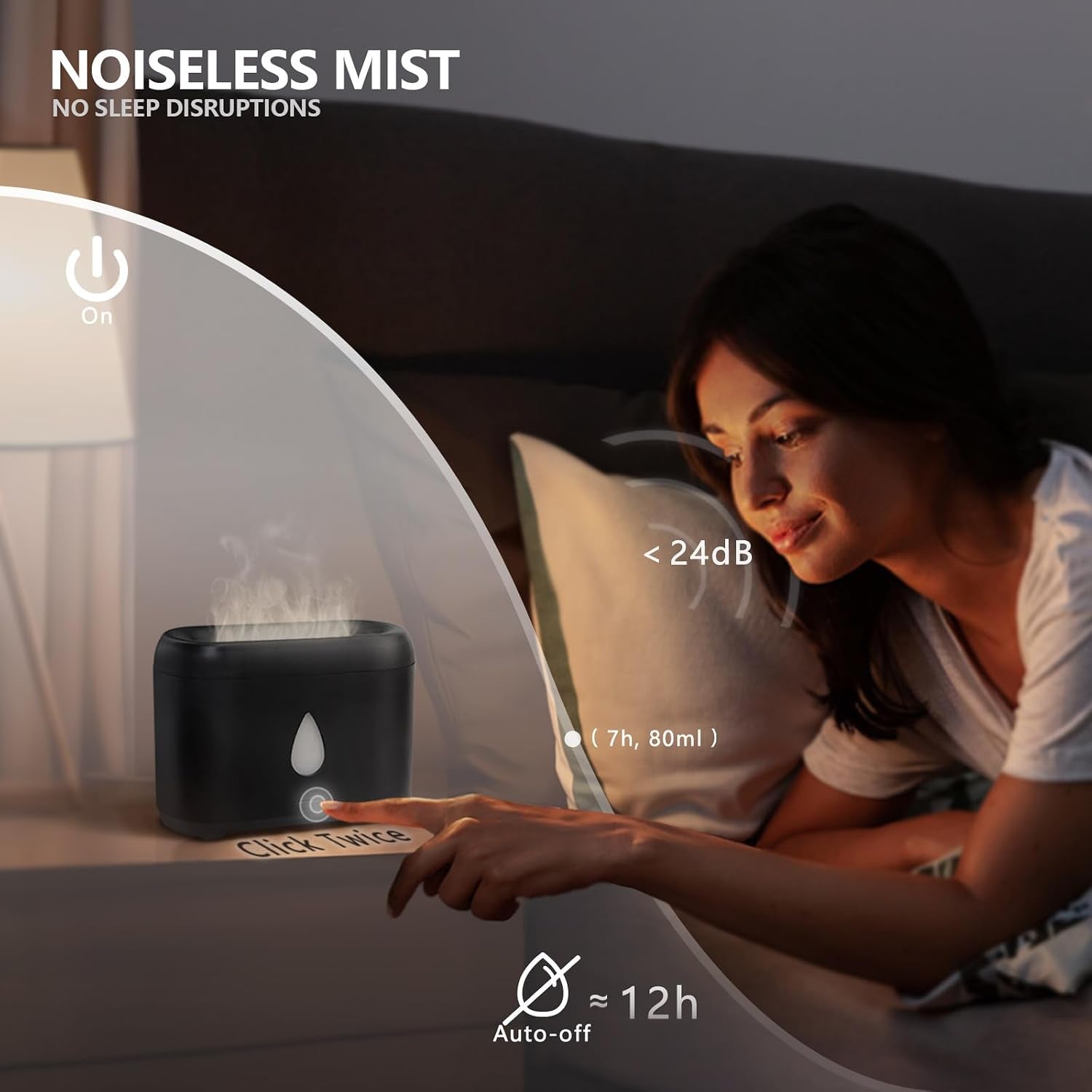 Flame Diffuser for Essential Oils, 200Ml Ultrasonic Aroma Diffusers with Cool Mist, Aromatherapy Diffuser with Auto-Off Protection, Small Humidifier for Home,Office,Bedroom,Gift (Black)